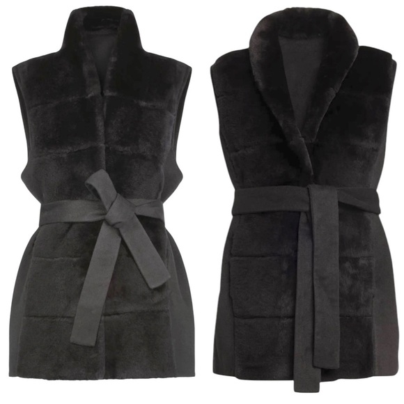 GORSKI Fur Reversible Rex Rabbit Vest with Wool Back and Belt NEW Size Small - Picture 8 of 11